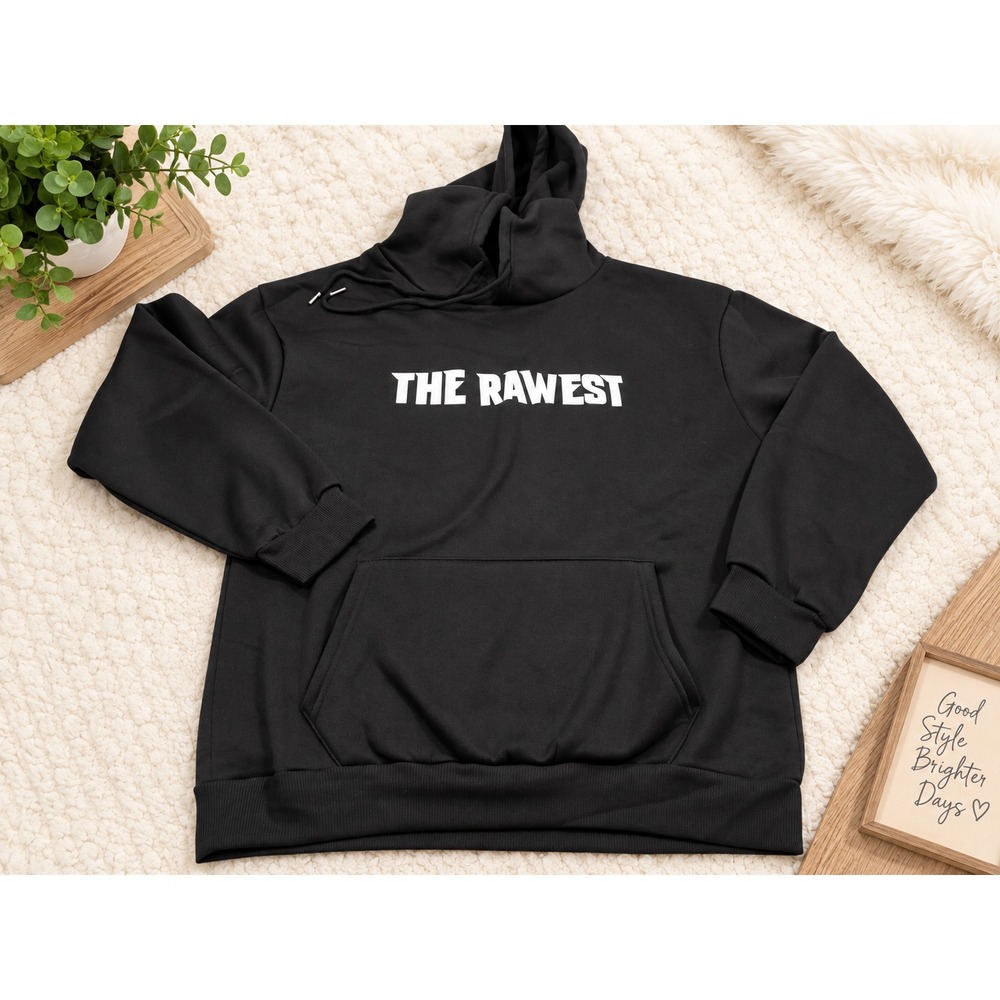 SHEIN Black Hoodie "THE RAWEST" – Medium – Streetwear Graphic Hoodie